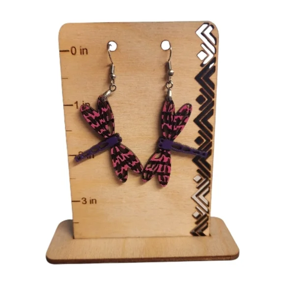 Twilight Flutter Dragonfly Wood Drop Earrings - Picture 2 of 2
